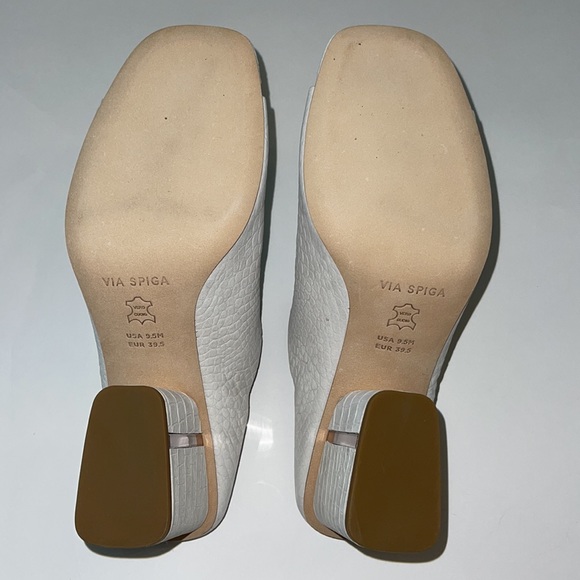 Via Spiga Hennie Croc-Embossed Block Heel Mules White Size 9.5 NIB - Picture 10 of 14